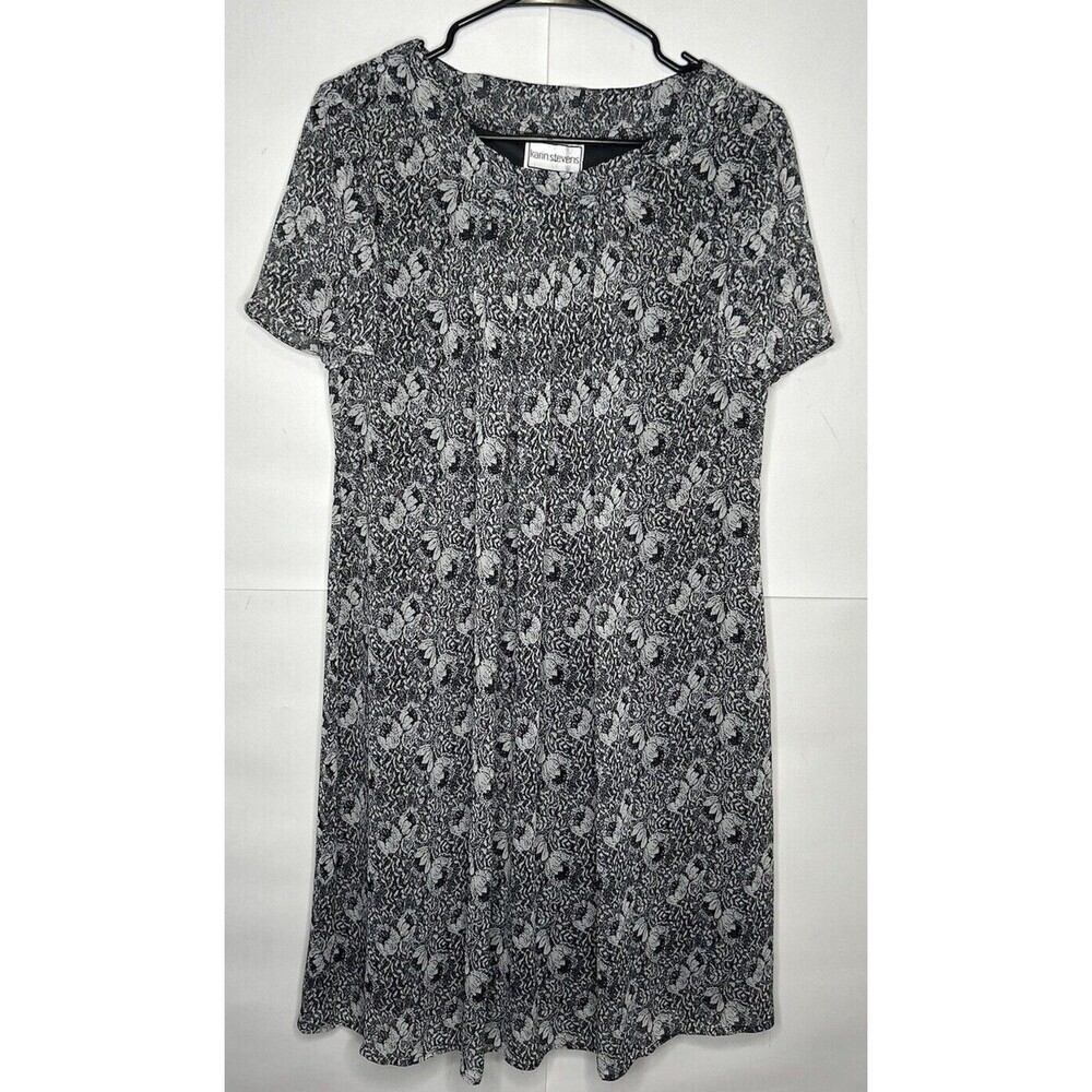 Karin Stevens Women’s Short Sleeve Shift Dress Black/White Floral Size 8